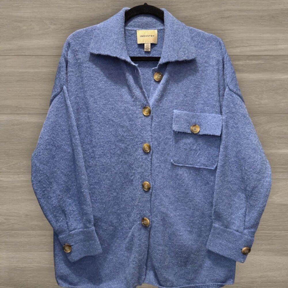 Industry Blue Button Front Cardigan Shacket Oversized Cozy Knit Jacket S/M